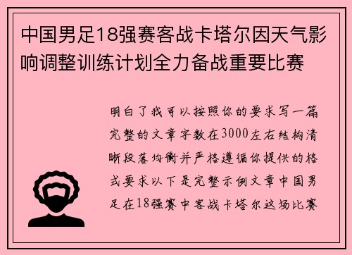 中国男足18强赛客战卡塔尔因天气影响调整训练计划全力备战重要比赛